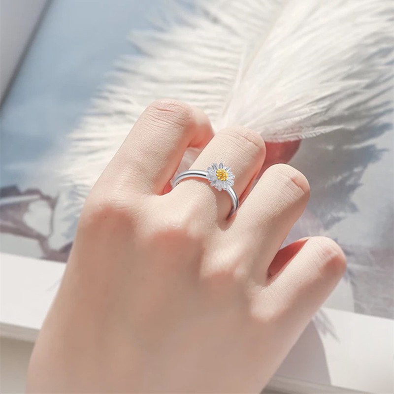 Nhẫn bạc 925 cúc hoa mi xinh xắn đáng yêu Dế Bạc – N5356