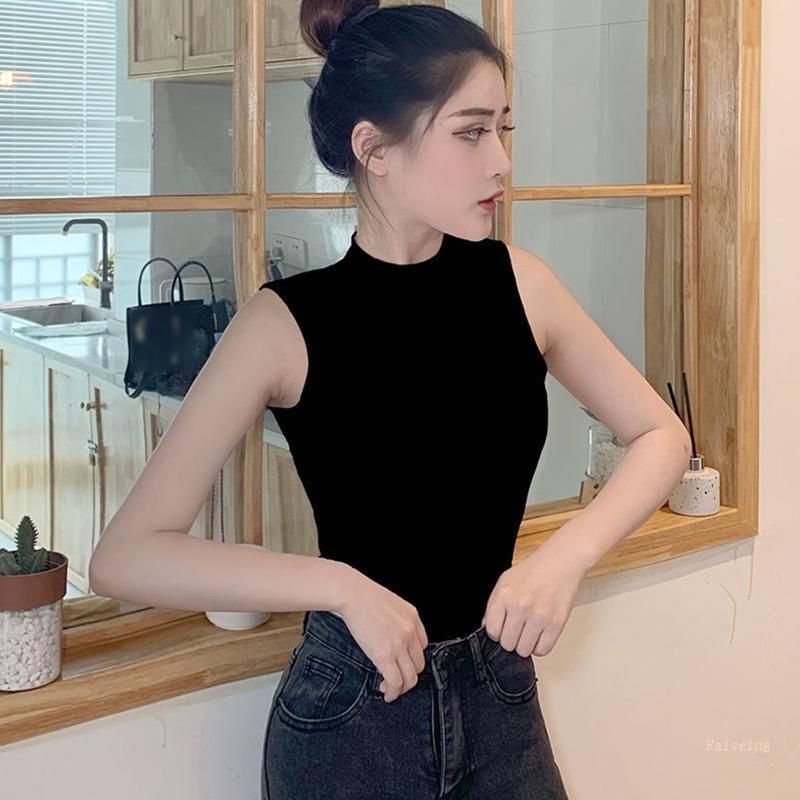 Áo Thun Không Tay Cổ Lọ Màu Trơn Dáng Ôm Thời Trang Mùa Hè Dành Cho Nữ