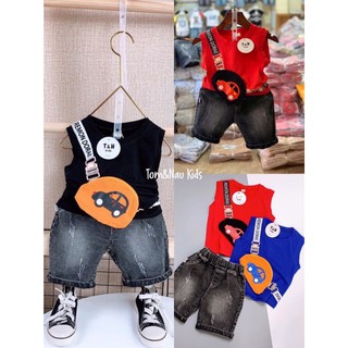 (SIÊU RẺ + ẢNH THẬT) Set jean bé trai quần bò áo phông xe hơi cực hot (đồ bộ bé trai đi chơi đi học cực cá tính)