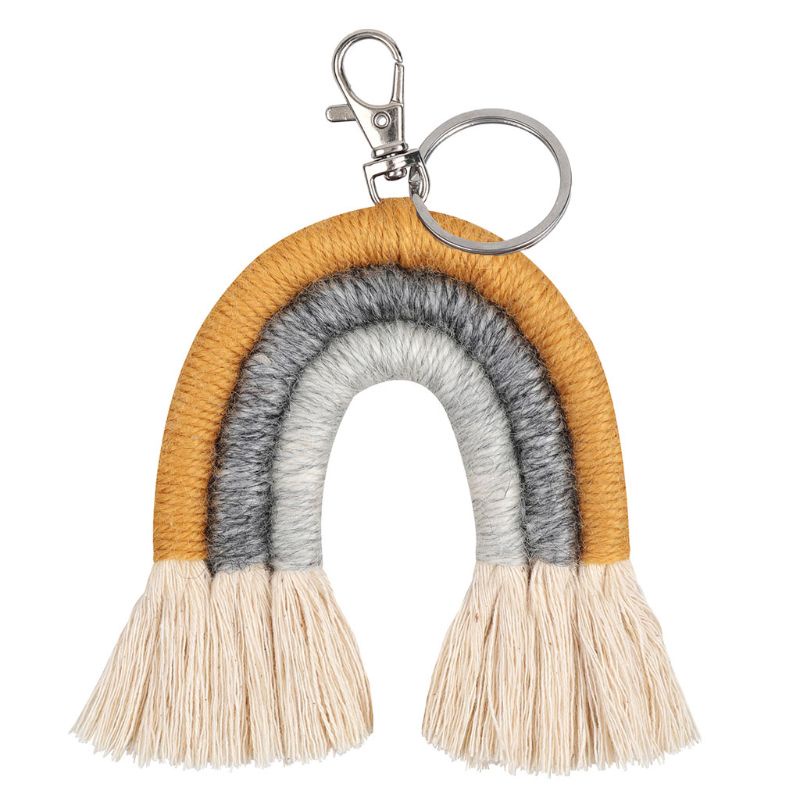 Móc khóa dây bện màu cầu vồng tua rua Macrame cho nữ
