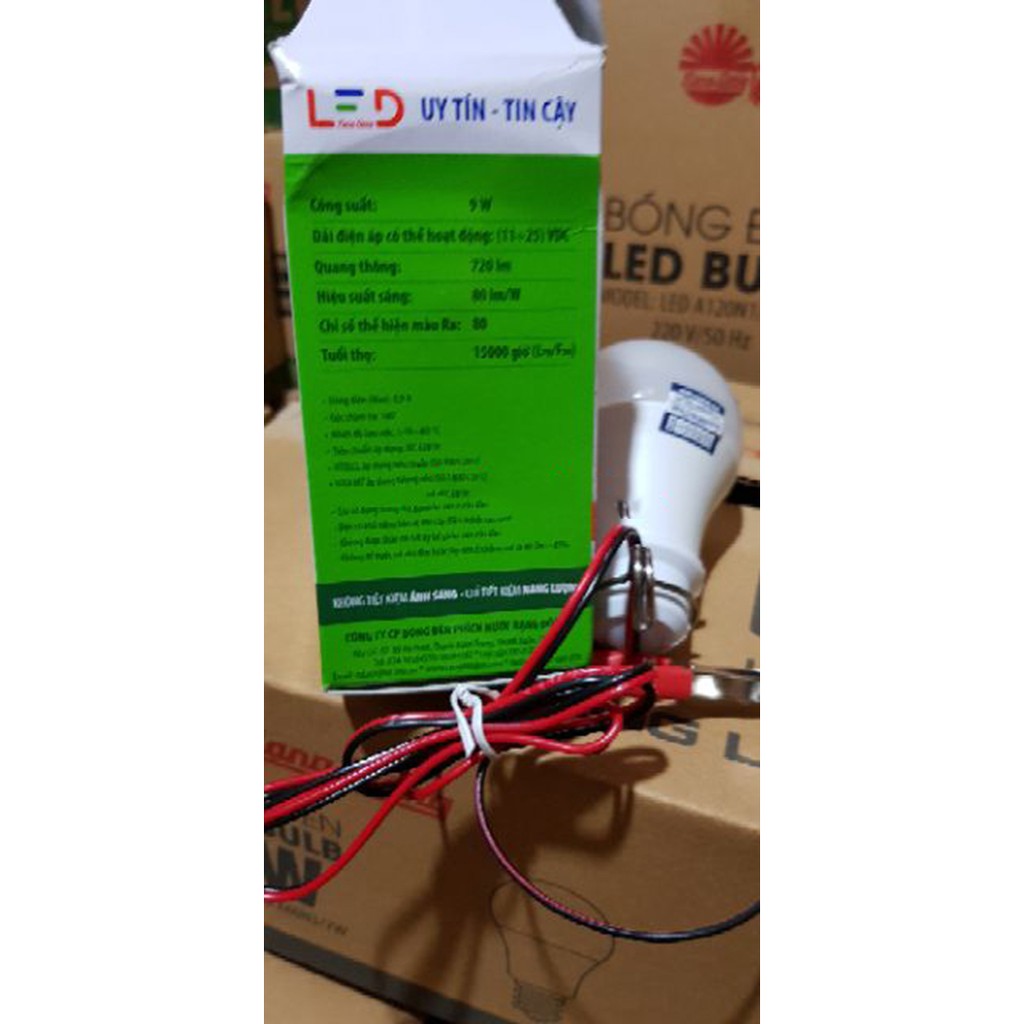 Bóng Đèn LED Búp Dùng Bình Ắc Quy 12V - 24V DC 9W Kẹp Rạng Đông