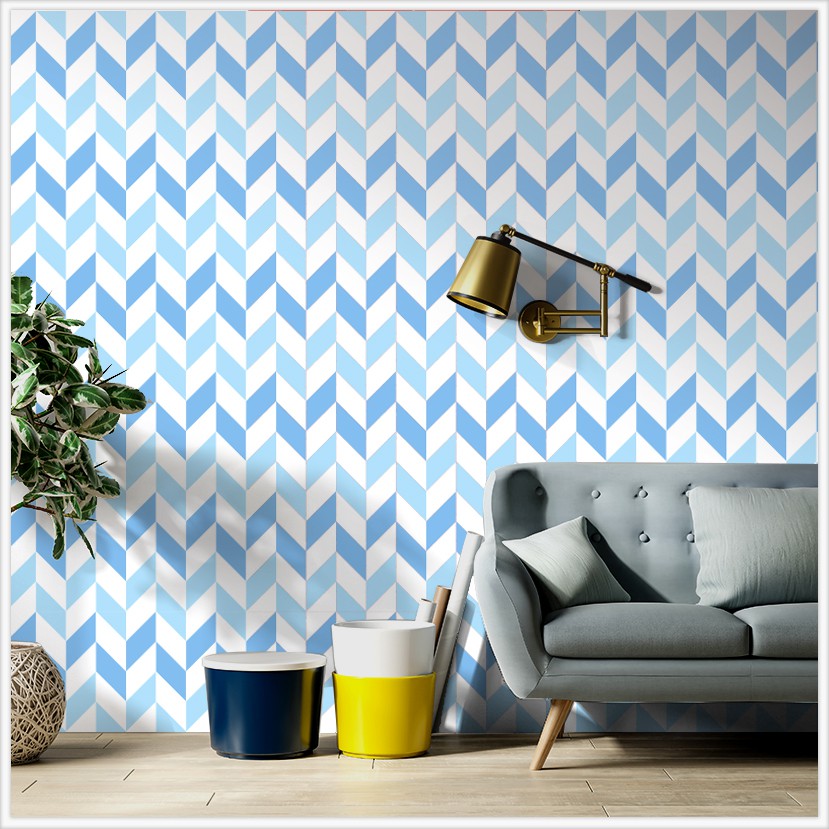 Decal Dán Tường Vân 3D Xanh Trăng (D1) | Giấy Dán Tường Chống Nước Dễ Dàng Chùi Rửa Vệ Sinh Chống Bấm Bẩn