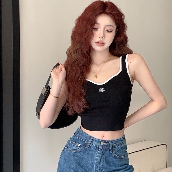 Áo ZHELIHANGFEI dệt kim hai dây thêu hoa quyến rũ hợp thời trang tùy chọn màu sắc