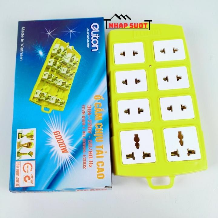 Ổ cắm chịu tải 6000W ELITON 8 ổ cắm, lõi sứ chịu nhiệt, vỏ nhựa chịu va đập, lò xo chống mô ve, nhựa PC chống cháy