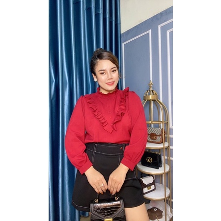 Sơ mi cúc 2 màu đỏ nâu bigsize ngực 120