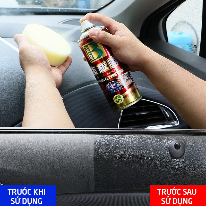 Dung dịch bảo dưỡng nội thất BOTNY Leather & Tyre wax 450ml, chai xịt làm sạch và dưỡng bóng da ghế,táp lô,lốp xe_B-1192