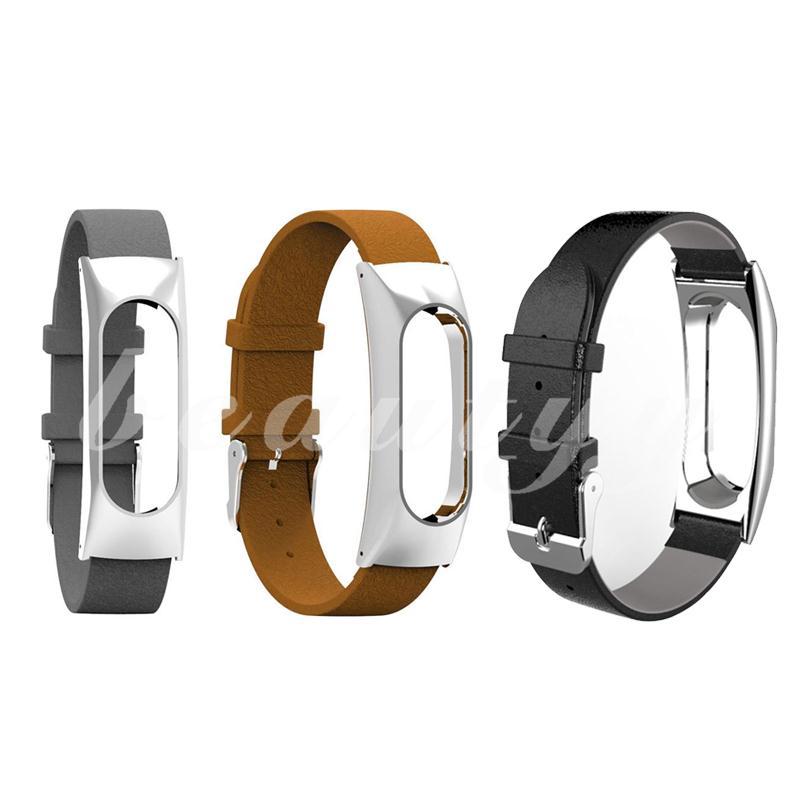 Dây đeo bằng da sang trọng cho đồng hồ thông minh Xiaomi Mi Band 2 đen