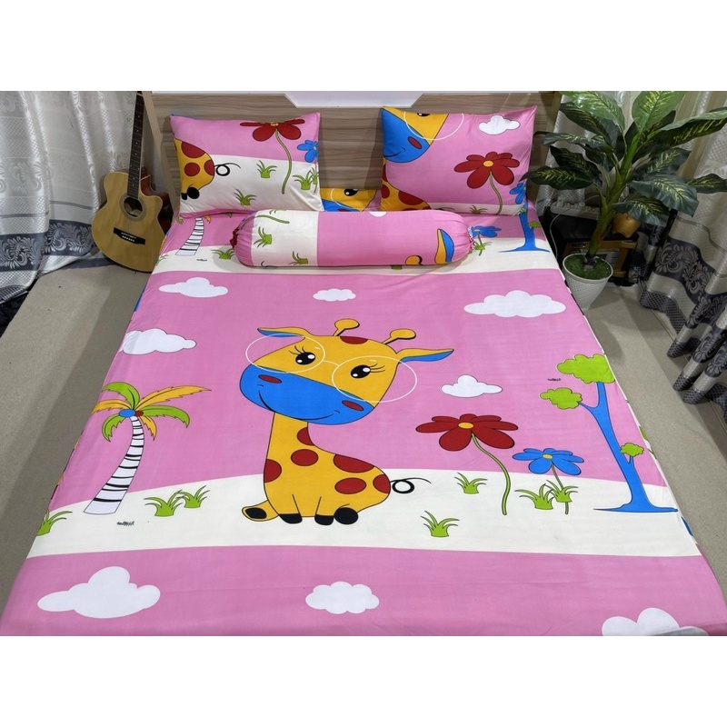Bộ ga và vỏ gối thun Hang hình hoạt hình con hưu dễ thương
