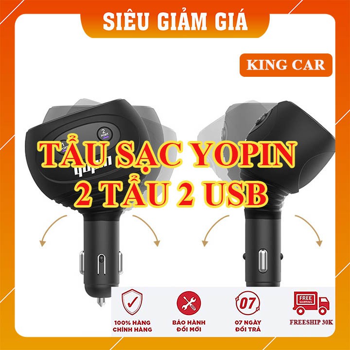 Chia tẩu sạc ô tô YOPIN có hiển thị điện áp xoay linh hoạt - bộ chia 2 tẩu 2 USB