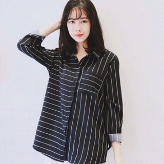 Áo Sơ mi oversize sọc (Về 2 màu trắng và đen )