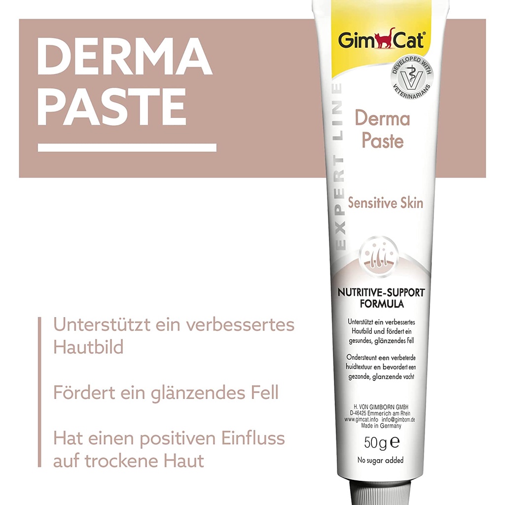 Gel GimCat Derma Paste hỗ trợ viêm da và các vấn đề về da và lông cho mèo (50gr)