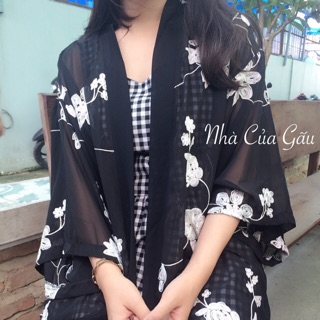 [ẢNH GẤU CHỤP] Khoác Kimono hàng Quảng Châu hoa dập nổi cực đẹp