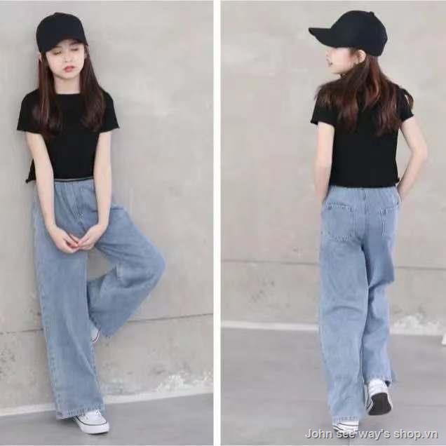 Quần Jean Ống Rộng Thời Trang Hàn Quốc Cho Bé Gái