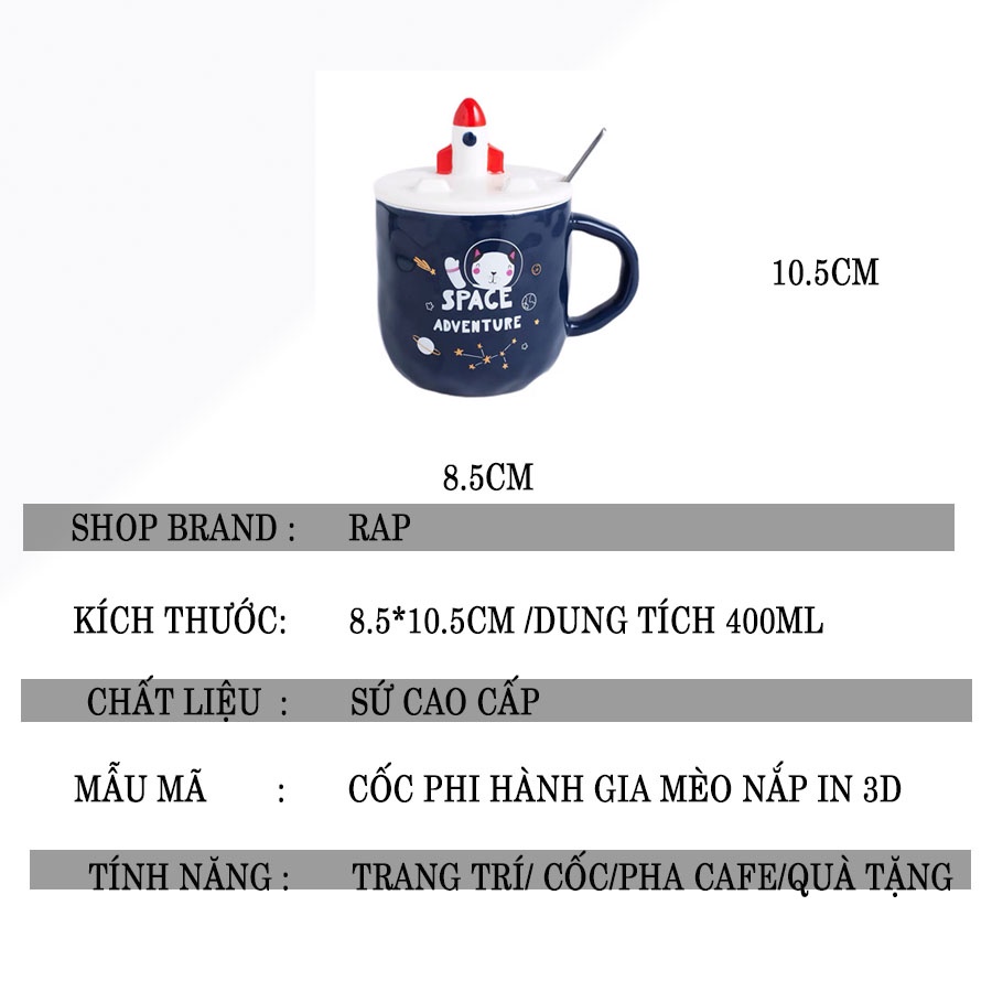 Cốc ly sứ dễ thương có nắp dùng làm kệ điện thoại dung tích 400ml tiện lợi tặng kèm thìa dùng để pha trà pha cafe- Ráp