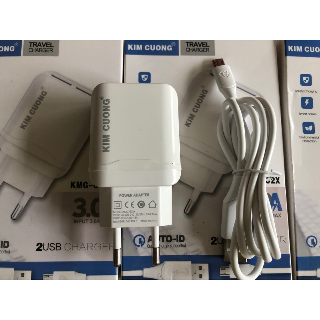Bộ Sạc Nhanh KIM CƯƠNG KMG-602X chuôi Micro- DÒNG ĐIỆN 3A- Hàng Chính Hãng bảo hành 12 tháng