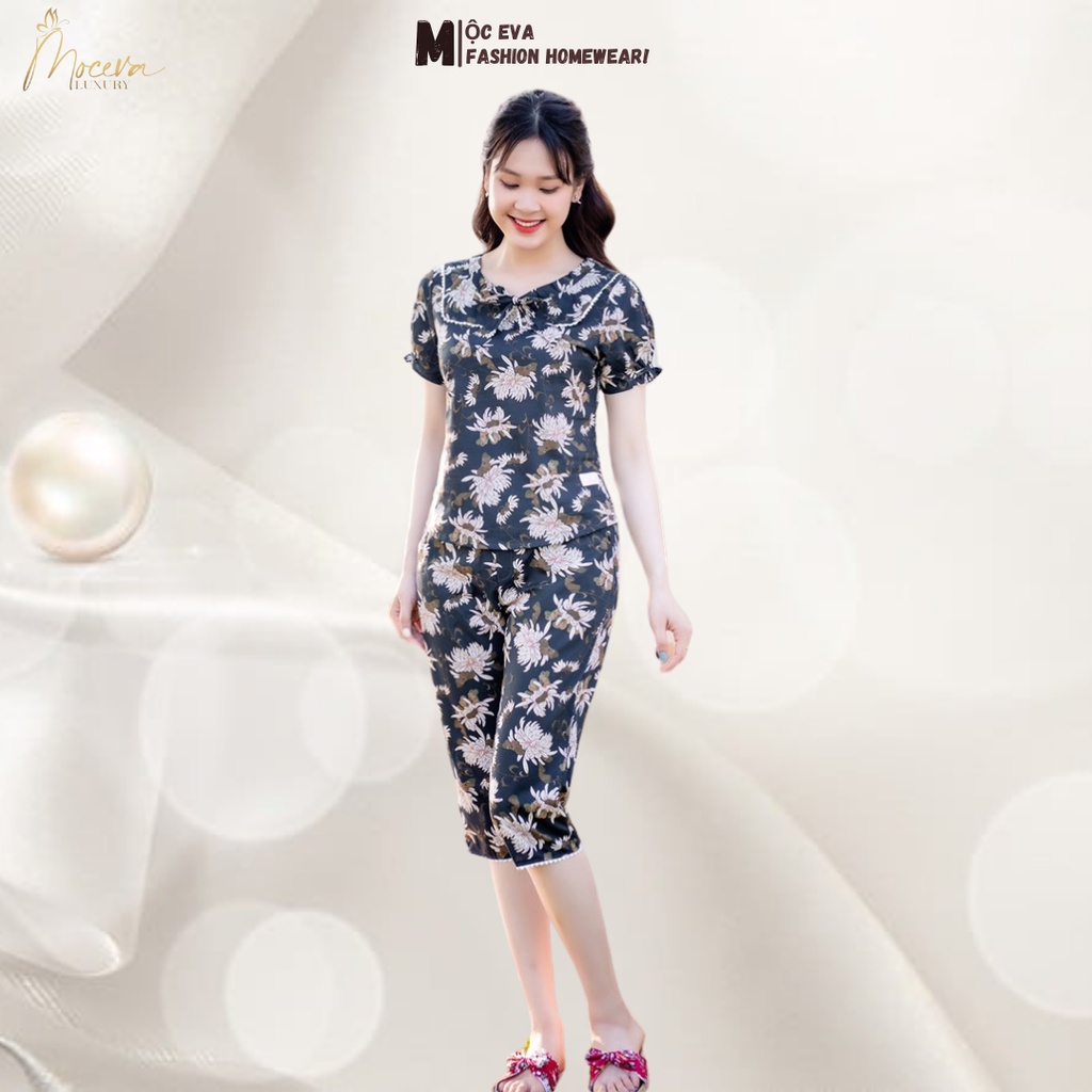 Bộ mặc nhà Linen Hàn cao cấp Mộc Eva áo cộc tay quần lửng mềm mại thoáng mát T122226
