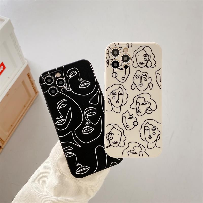 Fashion Art Human Face Line Couple Phone case for iPhone 6 6s 7 8 Plus 7plus 8plus 12pro 12 11 12 Pro Max X XR XS MAX SE 2020 INS Soft TPU Cover