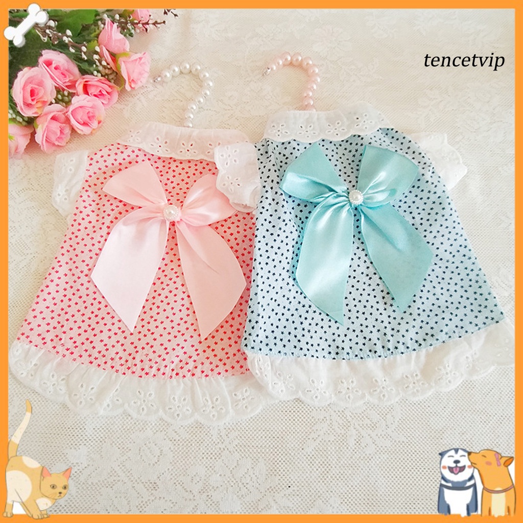 Đầm Cotton Phối Bèo Đính Nơ Thời Trang Mùa Hè Cho Thú Cưng