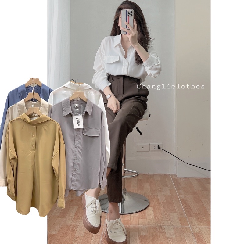 Áo sơ mi trắng nữ không nhăn áo sơ mi đơn giản công sở đẹp dáng rộng