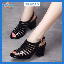 Giày cao gót nữ đẹp đế vuông 7 phân hàng hiệu rosata màu đen ro109