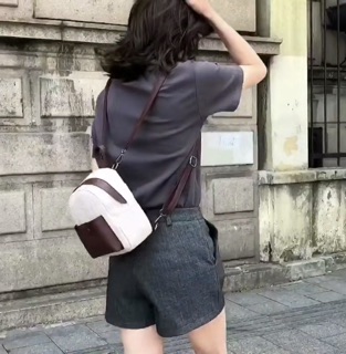 (Có sẵn) Balo mini vải thô mix da