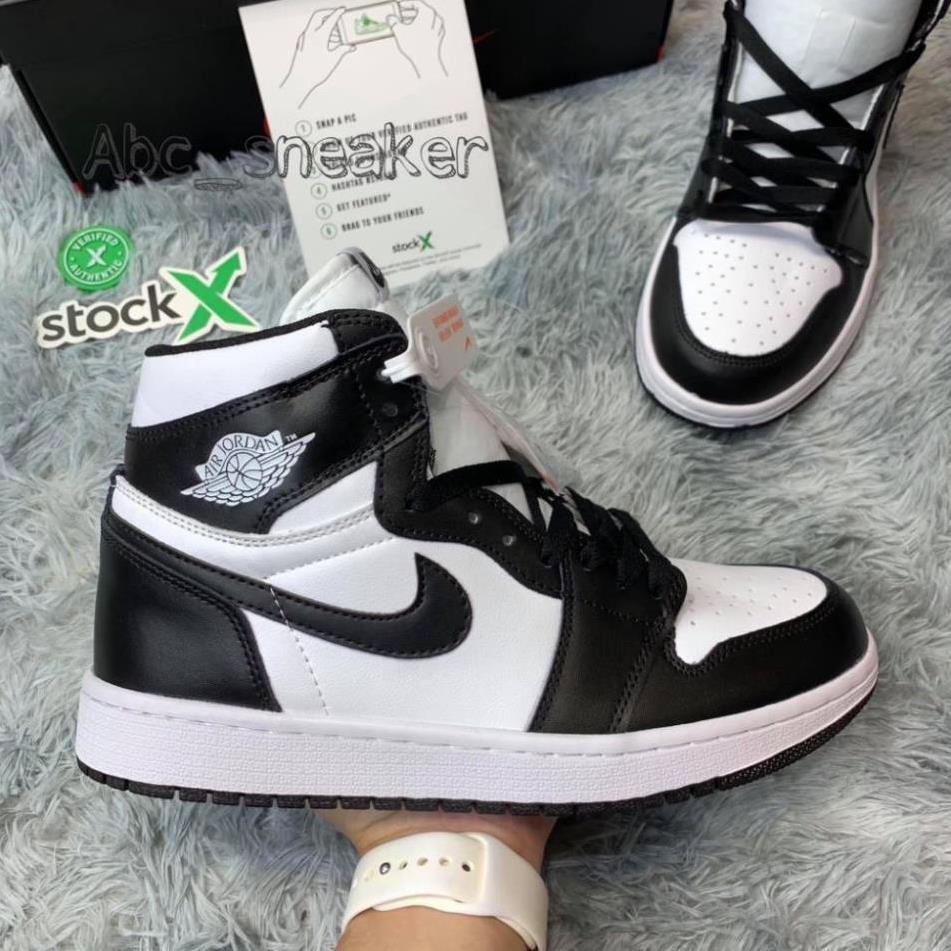 giày jordan cổ cao đen trắng nam nữ, air jordan 1 high panda da nhăn sc ! * ;