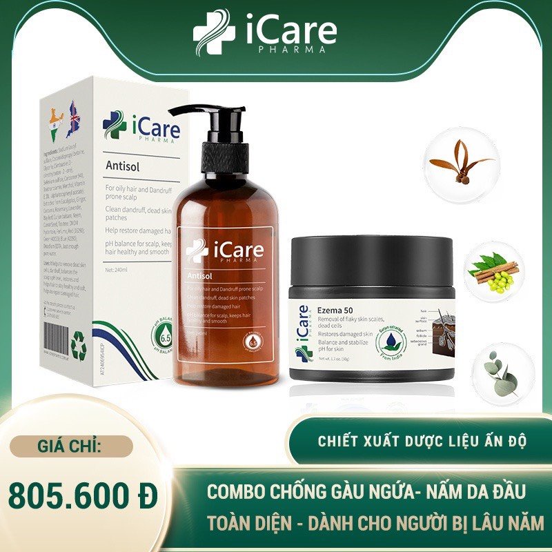 Combo Ezema 50 & Dầu Gội Sạch Gàu Antisol Icare Pharma