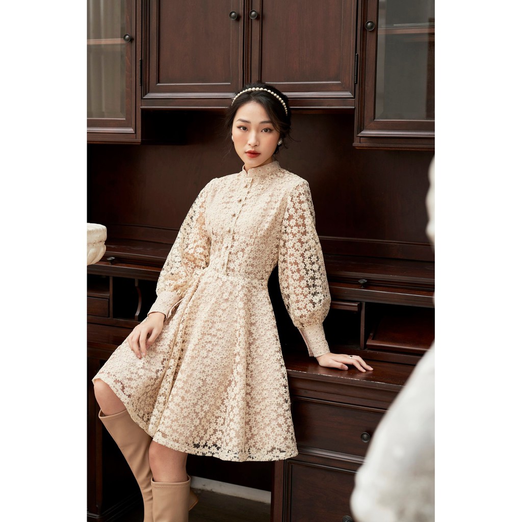 Đầm ren dự tiệc, đầm ren hoa nhí Mozz