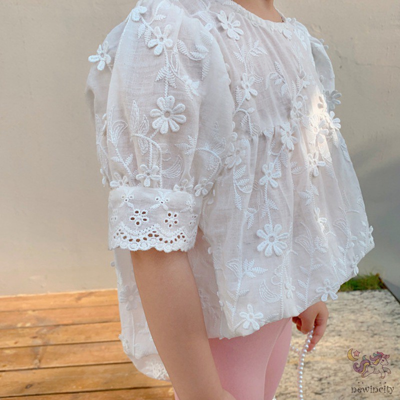 Áo Kiểu Đính Hoa Phong Cách Hàn Quốc Cho Bé Gái