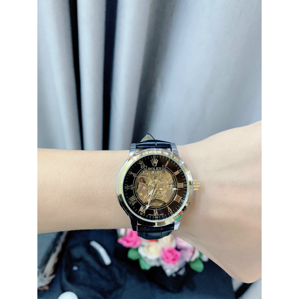 Đồng hồ Nam rolex cơ dây da cao cấp  - Bảo hành 12 tháng MTP-STORE