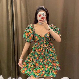 Đầm hoa tay phồng Zara dáng xòe cúp ngực
