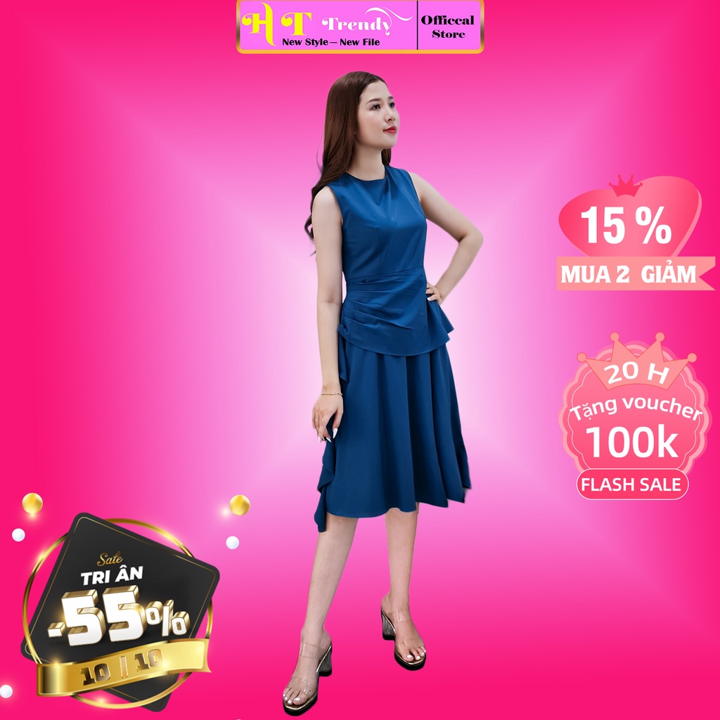 Váy Xòe Dự Tiệc Đầm Sát Nách Công Sở Thời Trang Thiết Kế Cao Cấp HT TRENDY Chân Váy Đuôi Cá Xẻ Tà Xếp Li
