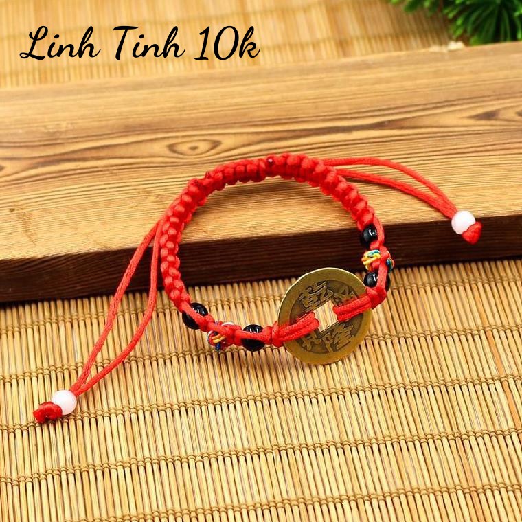 Vòng tay chỉ đỏ Đồng xu cổ kết dây Ngũ sắc lại may mắn giúp tài lộc 💕FREESHIP 50k💕 - Linh tinh 10k
