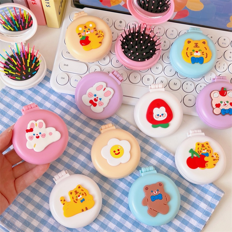 [Hàng mới về] Gương tích hợp lược trang điểm mini thiết kế hoạt hình đáng yêu nhỏ gọn dành cho bé gái F958