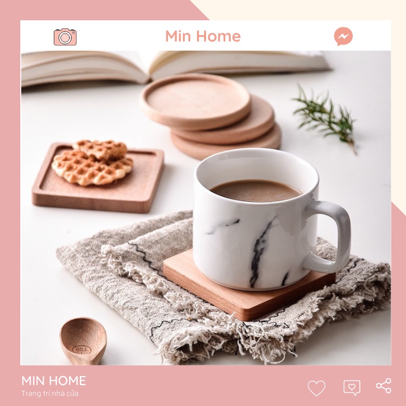 Đế lót ly bằng gỗ thiết kế hình tròn, vuông dùng cho quán cà phê lót ly cao cấp Minhome