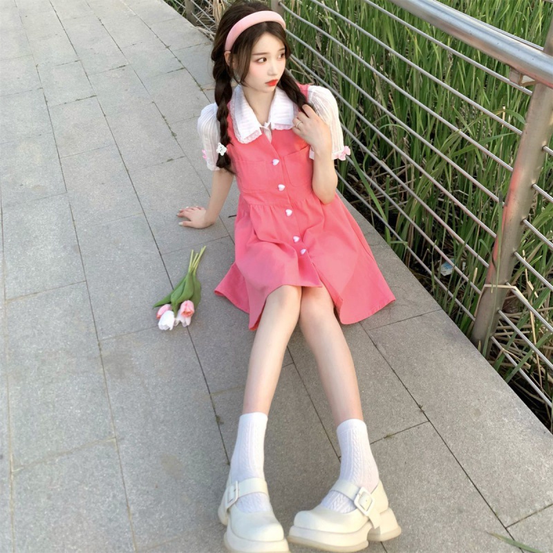 Đầm chân váy jean Bộ Áo Sơ Mi Tay Phồng + Đầm Yếm Denim Xinh Xắn Dành Cho Nữ