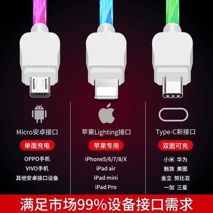 Dây cáp sạc truyền dữ liệu phát quang cho điện thoại apple vivo