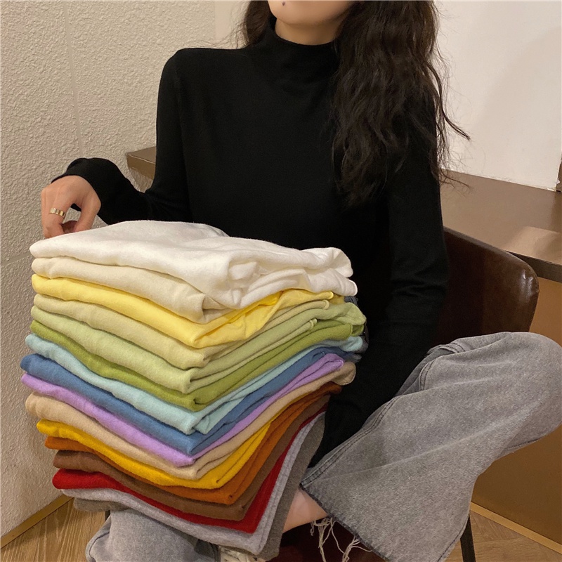 Áo Sweater Dệt Kim IELGY Cổ Cao Tay Dài Dáng Ôm Màu Đen Cơ Bản Thời Trang Mùa Thu Cho Nữ 2021