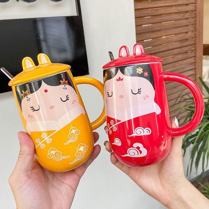 [Hàng sẵn] Ly thủy tinh 600ml có nắp hình Nhật Bản - Họa tiết tinh xảo