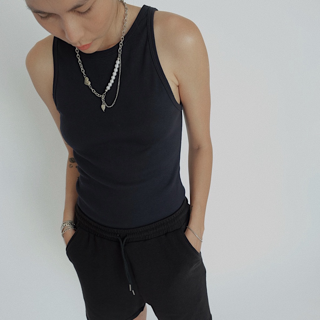 HASMILED - Áo thun không tay basic màu ĐEN