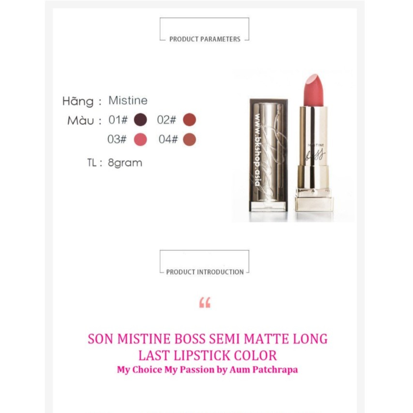 Son Misten boss semi matte long last lipstick color