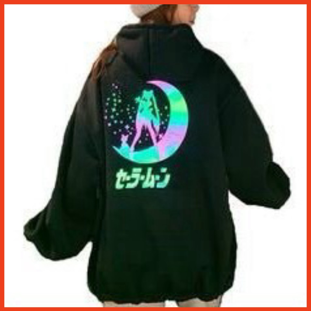 Áo Khoác Hoodie Nam Nữ Unisex In Hình Thủy Thủ Mặt Trăng Phản Quang Form Rộng