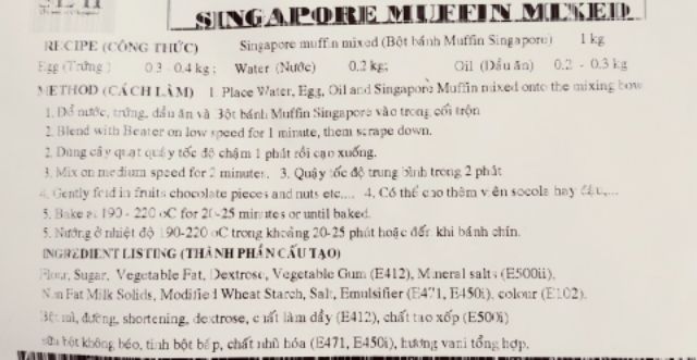 Bột muffin vani singapore 100 - 500g