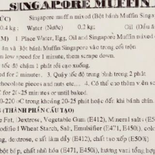 Bột muffin vani/socola singapore 100 - 500g
