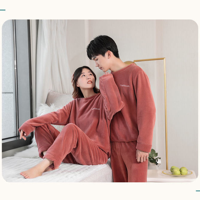 Set Pijama Áo Dài Tay + Quần Dài Chất Nhung Dày Dặn Thời Trang Dành Cho Cặp Đôi