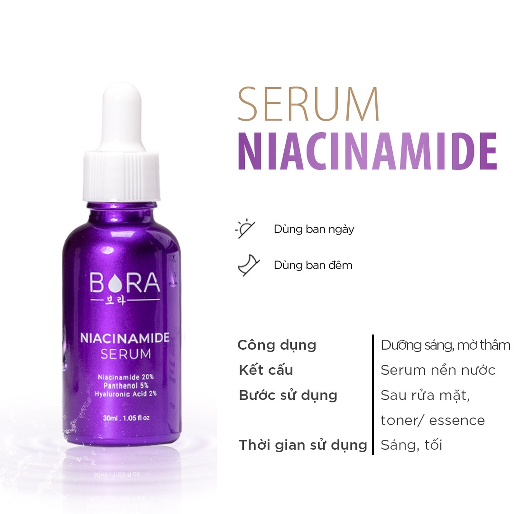 Serum Giảm Mụn Kiềm Dầu Mờ Thâm  Bora Niacinamide 20%