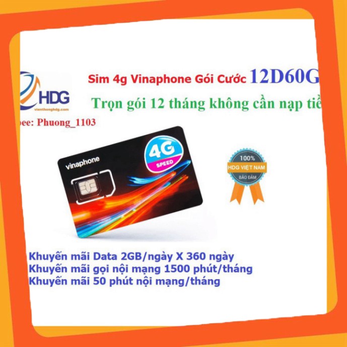 GIÁ TỐT NHẤT MIỄN PHÍ 1 NĂM – Sim 4g vinaphone gói cước Đỉnh 60 (60gb/tháng nghe gọi miễn phí) Có Video kèm test tốc độ 