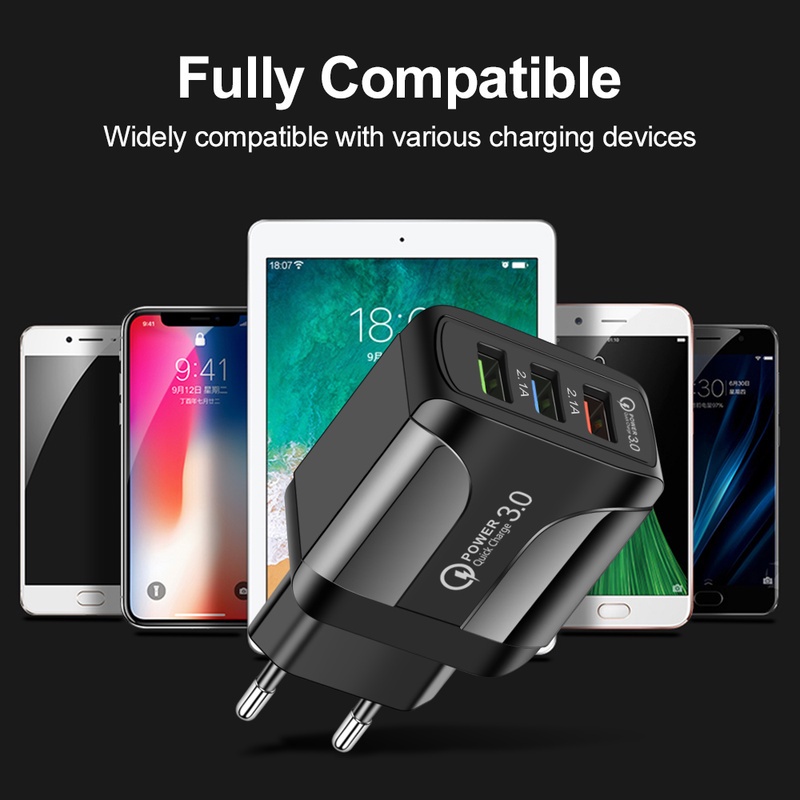 Phích Cắm Sạc Nhanh 15W 3 Cổng US EU Tiện Dụng Khi Đi Du Lịch