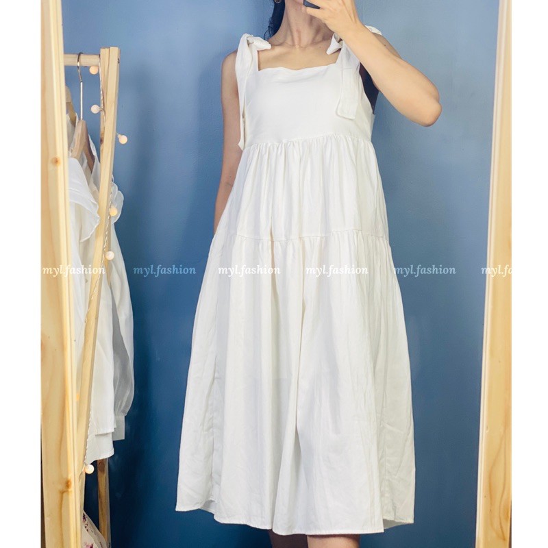 Đầm - váy hai dây babydoll thô thắt nơ 4 màu 1605