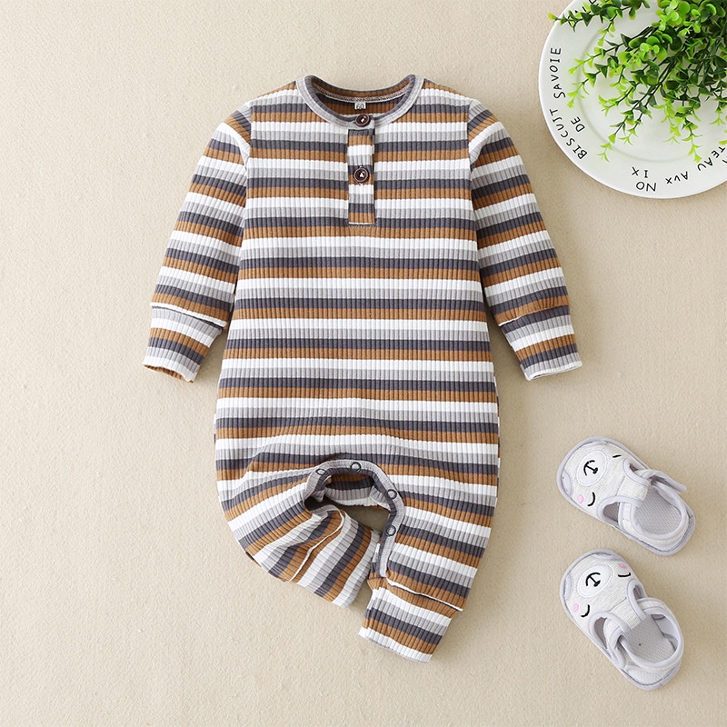 Body Dài Tay Cho Bé Trai Bé Gái Sơ Sinh 0-12 Tháng,Bodysuit Liền Thân Áo Liền Quần Kẻ Sọc Cho Bé